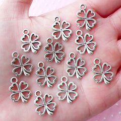 CLEARANCE Silver Four Leaf Clover Charms Good Luck Charm (12pcs / 13mm x 17mm / Tibetan Silver) Pendant Necklace Bracelet Keychain Bookmark CHM1668