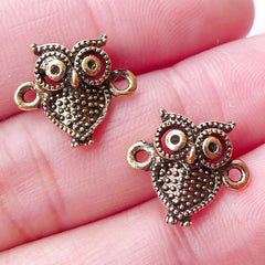 CLEARANCE Mini Owl Connector Charm (2pcs / 14mm x 12mm / Antique Gold) Animal Jewellery Bird Bracelet Link Charm Necklace Pendant Bangle DIY CHM1659