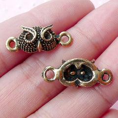 Gold Owl Head Connector Charm (2pcs / 10mm x 21mm / Antique Gold) Bird Jewelry Animal Bracelet Necklace Link Charm Pendant Bangle CHM1662