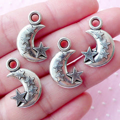 Crescent Moon with Star Charms New Moon Charm Luna Charm (4pcs / 14mm x 21mm / Tibetan Silver / 2 Sided) Cute Jewellery Moon Pendant CHM1669