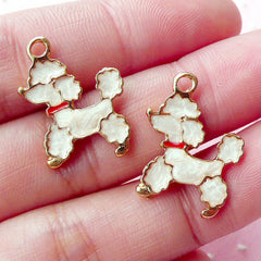 Poodle Enamel Charm Pet Charm (2pcs / 16mm x 20mm / Gold & White) Kawaii Animal Jewellery Keychain Dog Zipper Pull Bookmark Bracelet CHM1675