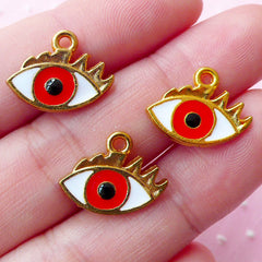 CLEARANCE Eye with Eyelash Enamel Charms (3pcs / 16mm x 13mm / Gold, Red & White) Turkish Evil Eye Nazar Stink Eye To Mati Bracelet Earrings CHM1681