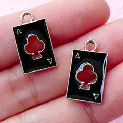 Ace of Club Enamel Charms / Poker Playing Card Charm (2pcs / 10mm x 18mm / Gold & Black) Alice in Wonderland Jewellery Earrings CHM1693