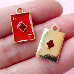 Playing Card Poker Enamel Charms / Ace of Diamond Charm (2pcs / 11mm x 18mm / Gold & Red) Alice in Wonderland Purse Charm Wine Charm CHM1696