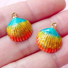 CLEARANCE Colorful Sea Shell Enamel Charms (2pcs / 14mm x 17mm / Gradient Color) Beach Charm Bracelet Earrings Pendant Necklace Marine Life CHM1685