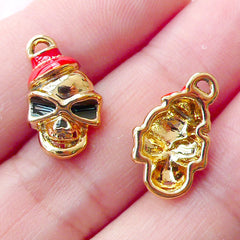 Funky Skull Head Enamel Charms (2pcs / 9m x 16mm / Gold, Black & Red) Halloween Bracelet Earrings Bangle Favor Packaging Wine Charm CHM1692