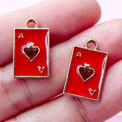 Ace of Spade Charms / Poker Playing Card Enamel Charm (2pcs / 11mm x 18mm / Gold & Red) Alice in Wonderland Jewelry Bracelet Pendant CHM1694