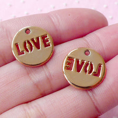 Gold Love Tag Charms (4pcs / 14mm / Rose Gold) Pendant Keychain Wedding Party Decoration Valentines Day Favor Packaging Add a Charm CHM1714