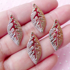 Gold Leaf Charms (4pcs / 16mm x 30mm) Leaf Drops Floral Earrings Pendant Necklace Bracelet Bridesmaid Jewelry Purse Zipper Pull CHM1728