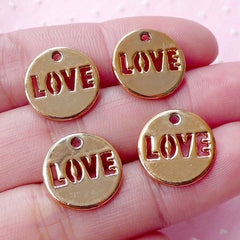 Gold Love Tag Charms (4pcs / 14mm / Rose Gold) Pendant Keychain Wedding Party Decoration Valentines Day Favor Packaging Add a Charm CHM1714