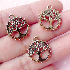 Gold Tree of Life Charms (3pcs / 16mm x 18mm / Rose Gold / 2 Sided) Nature Tree Pendant Purse Zipper Pull Charm Bookmark Yoga Charm CHM1718