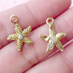 Mini Starfish Charms Seastar Charms w/ Rhinestones (4pcs / 13mm x 17mm / Gold) Star Fish Earrings Sea Star Drop Add a Charm Bracelet CHM1721