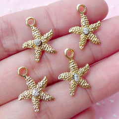 Mini Starfish Charms Seastar Charms w/ Rhinestones (4pcs / 13mm x 17mm / Gold) Star Fish Earrings Sea Star Drop Add a Charm Bracelet CHM1721
