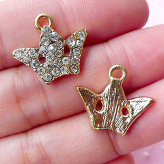 Bling Bling Crown Charms w/ Clear Rhinestones (2pcs / 18mm x 16mm / Gold) Princess Jewelry Bracelet Add a Charm Earrings Purse Charm CHM1724