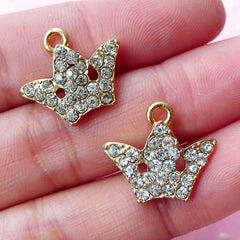 Bling Bling Crown Charms w/ Clear Rhinestones (2pcs / 18mm x 16mm / Gold) Princess Jewelry Bracelet Add a Charm Earrings Purse Charm CHM1724
