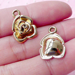 Gold Rose Charms Flower Charm (4pcs / 12mm x 17mm / Gold) Floral Jewel, MiniatureSweet, Kawaii Resin Crafts, Decoden Cabochons Supplies