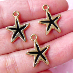 Gold Seastar Charms Star Fish Enamel Pendant (3pcs / 19mm x 22mm / Gold & Black / 2 Sided) Sea Life Starfish Necklace Beach Bracelet CHM1729