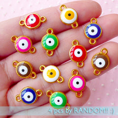 Enameled Evil Eye Connector Charms Colorful Charm (4pcs by RANODM / 9mm x 14mm / Gold with Enamel) Nazar Stink Eye To Mati Good Luck CHM1733