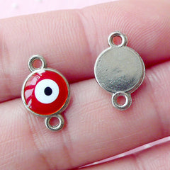 Red Evil Eye Connector Charms Enamel Charm (4pcs / 9mm x 14mm / Silver & Red) Nazar Stink Eye To Mati Lucky Spiritual Turkish Charm CHM1739