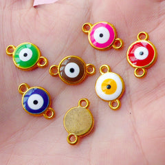 Enameled Evil Eye Connector Charms Colorful Charm (4pcs by RANODM / 9mm x 14mm / Gold with Enamel) Nazar Stink Eye To Mati Good Luck CHM1733