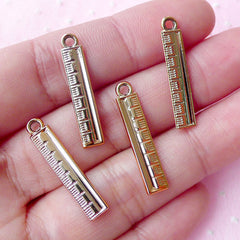 Miniature Ruler Charms (4pcs / 5mm x 25mm / Gold / 2 Sided) Dollhouse School Stationery Utility Tool Charm Whimsical Kitsch Necklace CHM1736