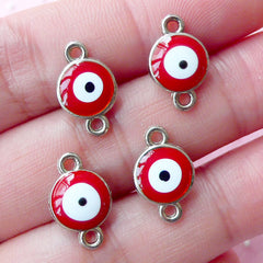Red Evil Eye Connector Charms Enamel Charm (4pcs / 9mm x 14mm / Silver & Red) Nazar Stink Eye To Mati Lucky Spiritual Turkish Charm CHM1739