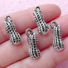 CLEARANCE 3D Peanut Charms Nut Charm Snack Charm (4pcs / 7mm x 19mm / Tibetan Silver / 2 Sided) Kitsch Jewellery Whimsical Zipper Pull Charm CHM1744