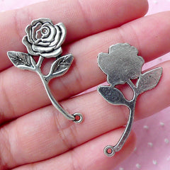 Silver Rose Charm Floral Charm (5pcs / 20mm x 35mm / Tibetan Silver) Flower Jewelry Love Charm Wedding Supplies Bridal Accessories CHM1747