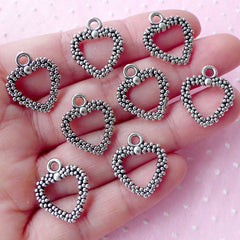 Silver Heart Charms (8pcs / 15mm x 17mm / Tibetan Silver) Wedding Favor Charm Valentines Day Gift Decoration Love Charm Add on Charm CHM2277