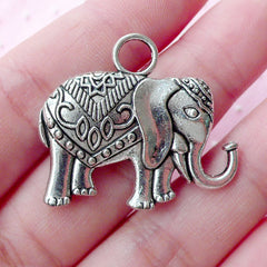 Indian Caparisoned Elephant Charms (1 piece / 31mm x 28mm / Tibetan Silver / 2 Sided) Thai Jewellery Exotic Animal Pendant Necklace CHM1751