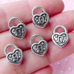 Love Lock Charms Heart Key Lock Beads (5pcs / 10mm x 14mm / Tibetan Silver / 2 Sided) Valentines Day Favor Charm Wedding Decoration CHM1753