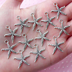 Silver Sea Star Charms Starfish Charm (12pcs / 17mm x 18mm / Tibetan Silver) Seastar Star Fish Charms Pendant Bracelet Earrings DIY CHM1755