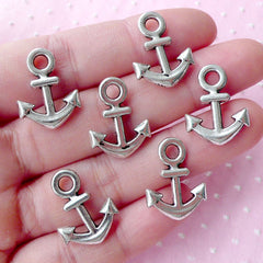 CLEARANCE Silver Anchor Charms (6pcs / 15mm x 20mm / Tibetan Silver / 2 Sided) Nautical Bracelet Link Charm Sailing Charm Boat Yacht Sea Ocean CHM1756