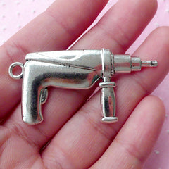 Electric Drill Charm Hardware Tool Charm (1 piece / 50mm x 25mm / Tibetan Silver / 2 Sided) Whimsical Jewelry for Him Gift for Dad CHM1759