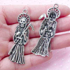 Silver Grim Reaper Charms Angel of Death Charm (2pcs / 23mm x 56mm / Tibetan Silver) Halloween Jewelry Gothic Necklace Goth Keychain CHM1770