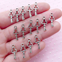 Tiny Key Charms (15pcs / 6mm x 16mm / Tibetan Silver / 2 Sided) Kawaii  Miniature Dollhouse Door Key Cute Jewellery Keychain Charm CHM1772