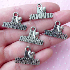 CLEARANCE I Love Swimming Charms I Heart Swimming (5pcs / 22mm x 15mm / Tibetan Silver) Sports Jewelry Keychain Zipper Pull Charm Favor Charm CHM1774