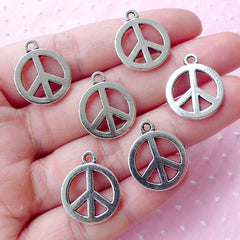 CLEARANCE Silver Peace Sign Charms Peace Symbol Charm (6pcs / 16mm x 19mm / Tibetan Silver / 2 Sided) Earrings Necklace Pendant Bracelet DIY CHM1752