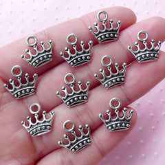 Mini Crown Charms (10pcs / 14mm x 13mm / Tibetan Silver / 2 Sided) Princess Jewelry Crown Drop Add On Charm Bracelet Pendant Earring CHM1777