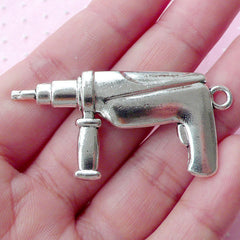 Electric Drill Charm Hardware Tool Charm (1 piece / 50mm x 25mm / Tibetan Silver / 2 Sided) Whimsical Jewelry for Him Gift for Dad CHM1759