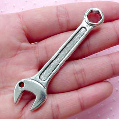 Large Wrench Charm Big Spanner Charm (1 piece / 17mm x 67mm / Tibetan Silver / 2 Sided) Hardware Tool Jewelry Whimsical Kitsch Charm CHM1760