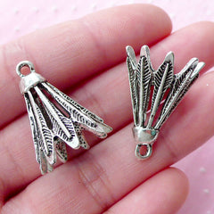 3D Badminton Shuttlecock Charms Birdie Charm (2pcs / 18mm x 24mm / Tibetan Silver) Whimsical Kitsch Pendant Racquet Sports Jewellery CHM1761