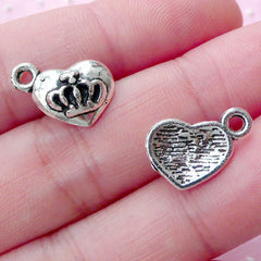CLEARANCE Silver Heart with Crown Charms Heart Tag Charm (10pcs / 14mm x 11mm / Tibetan Silver) Kawaii Princess Jewelry Sweet 16 Favor Charm CHM1763