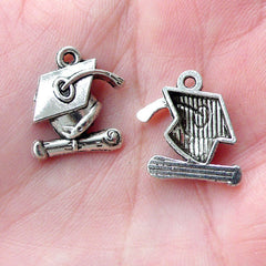 CLEARANCE Graduation Charms Hat and Diploma Charm Grad Cap & Scroll Charm (10pcs / 15mm x 17mm / Tibetan Silver) Gift Decoration Favor Charm CHM1768