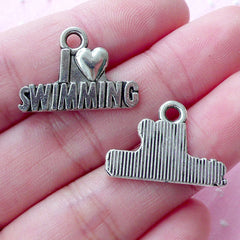 CLEARANCE I Love Swimming Charms I Heart Swimming (5pcs / 22mm x 15mm / Tibetan Silver) Sports Jewelry Keychain Zipper Pull Charm Favor Charm CHM1774