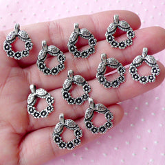 Wreath Charms (10pcs / 14mm x 17mm / Tibetan Silver) Christmas Charm Party Decoration Wine Glass Charm Mini Ornament Favor Charm CHM1794