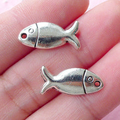 Kawaii Fish Charms (6pcs / 9mm x 18mm / Tibetan Silver / 2 Sided) Cute Animal Jewelry Fishing Charm Cat Jewelry Marine Life Sea Life CHM1800