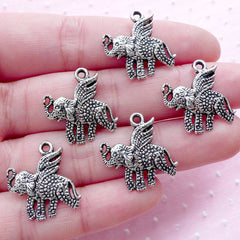 CLEARANCE Flying Elephant Charms Elephant with Wings Charm (5pcs / 19mm x 19mm / Tibetan Silver) Whimsical Animal Jewelry Surrealism Jewellery CHM1806