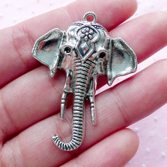 Large Caparisoned Elephant Head Charm (1 piece / 34mm x 45mm / Tibetan Silver) Exotic Animal Pendant Necklace African Indian Jewelry CHM1815