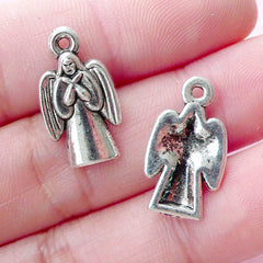 Silver Angel Charms (8pcs / 11mm x 19mm / Tibetan Silver) Catholic Christian Church Mini Christmas Ornament Baptism Favor Decoration CHM1797